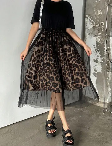 Rochie medie Dazy, animal print/negru