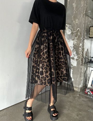 Rochie medie Dazy, animal print/negru