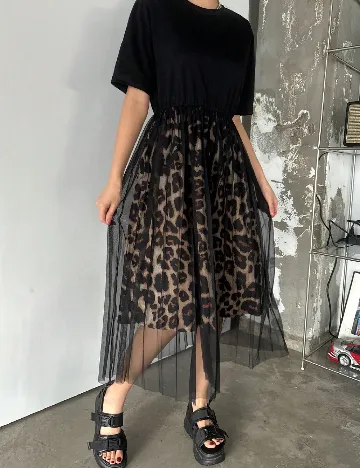Rochie medie Dazy, animal print/negru