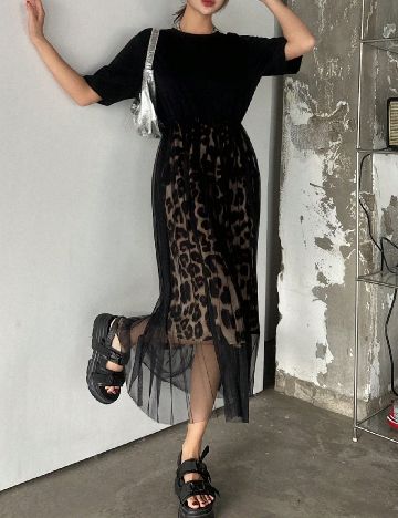 Rochie medie Dazy, animal print/negru