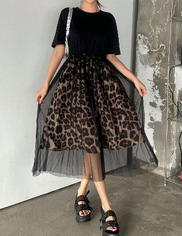 Rochie medie Dazy, animal print/negru