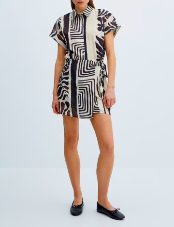 Rochie scurta Mango, crem/negru