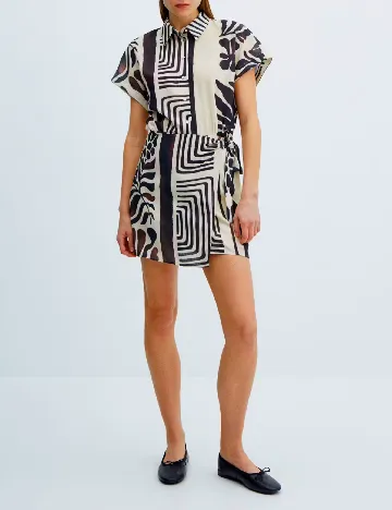 Rochie scurta Mango, crem/negru