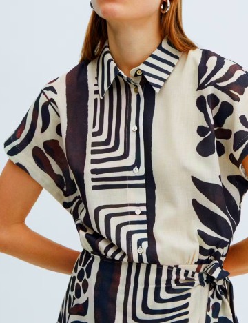 Rochie scurta Mango, crem/negru
