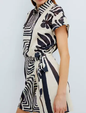 Rochie scurta Mango, crem/negru