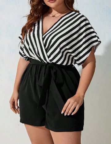 Salopeta SHEIN CURVE, negru/alb