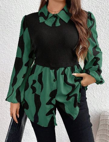 Camasa SHEIN CURVE, verde/negru