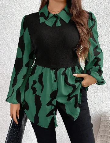 Camasa SHEIN CURVE, verde/negru