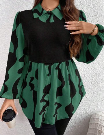 Camasa SHEIN CURVE, verde/negru