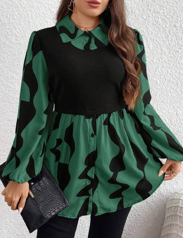 Camasa SHEIN CURVE, verde/negru