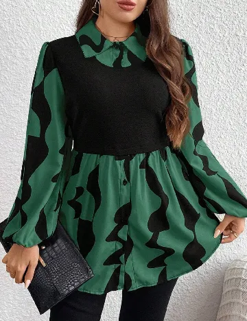 Camasa SHEIN CURVE, verde/negru