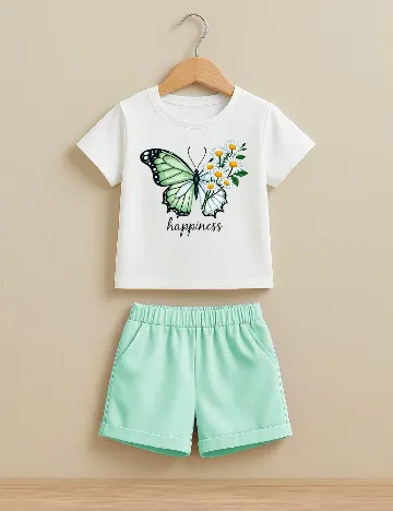 Compleu Shein Kids, alb/verde