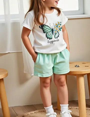 Compleu Shein Kids, alb/verde
