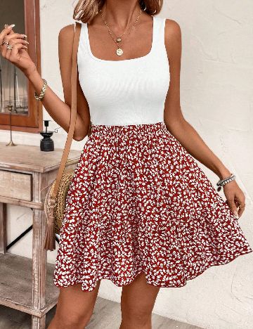 Rochie scurta SHEIN, alb/visiniu