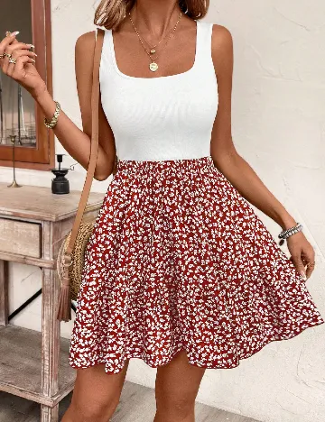 Rochie scurta SHEIN, alb/visiniu