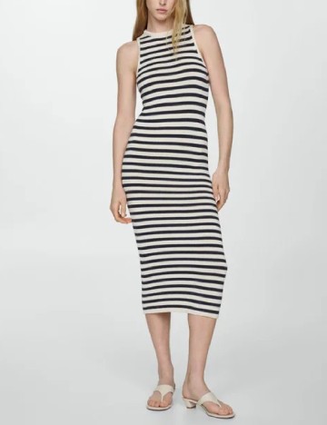 Rochie medie Mango, ecru/negru