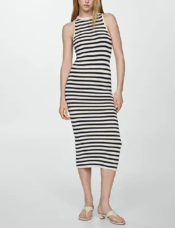 Rochie medie Mango, ecru/negru