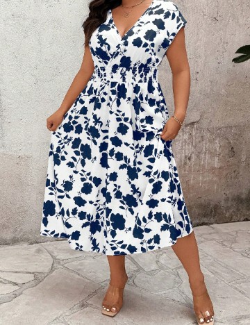 Rochie medie SHEIN, albastru/alb