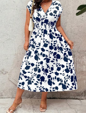 Rochie medie SHEIN, albastru/alb