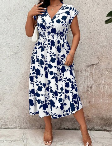 Rochie medie SHEIN, albastru/alb