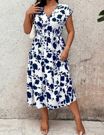 Rochie medie SHEIN, albastru/alb
