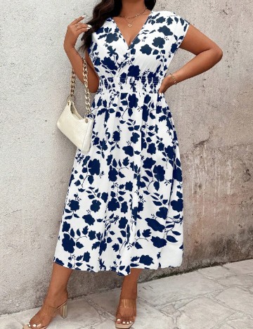 Rochie medie SHEIN, albastru/alb