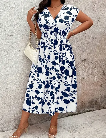 Rochie medie SHEIN, albastru/alb