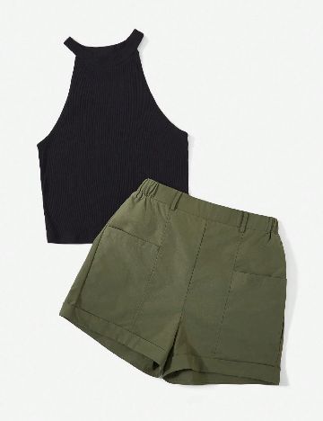 Compleu SHEIN, verde/negru