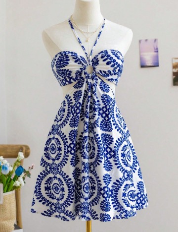 Rochie scurta SHEIN, alb/albastru