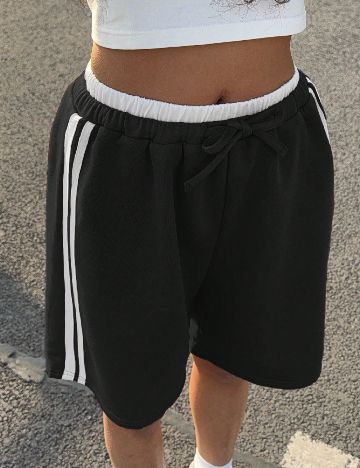 Pantaloni scurti Shein Kids, negru/alb