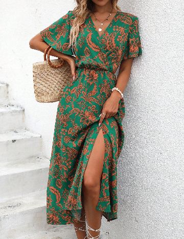 Rochie medie SHEIN, verde/portocaliu
