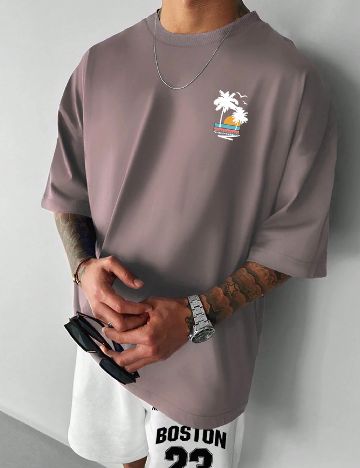 Tricou Oversize SHEIN, roz pudra inchis
