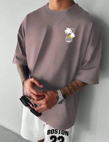 Tricou Oversize SHEIN, roz pudra inchis