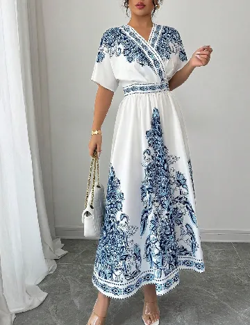 Rochie medie SHEIN, alb/albastru