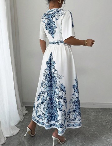 Rochie medie SHEIN, alb/albastru