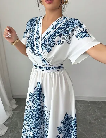 Rochie medie SHEIN, alb/albastru
