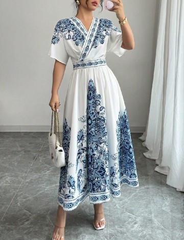 Rochie medie SHEIN, alb/albastru