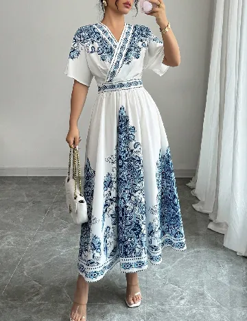 Rochie medie SHEIN, alb/albastru