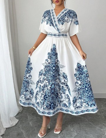 Rochie medie SHEIN, alb/albastru
