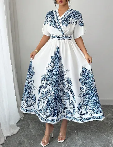 Rochie medie SHEIN, alb/albastru