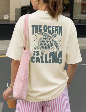 Tricou Oversize SHEIN, crem