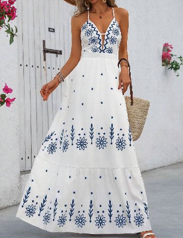 Rochie lunga SHEIN, alb/albastru