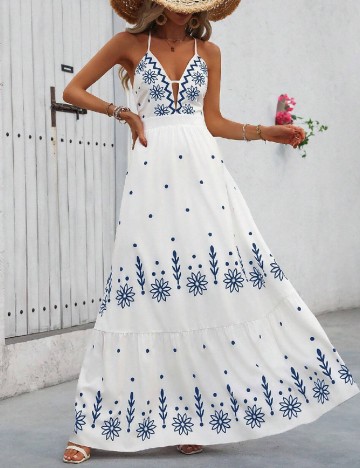 Rochie lunga SHEIN, alb/albastru