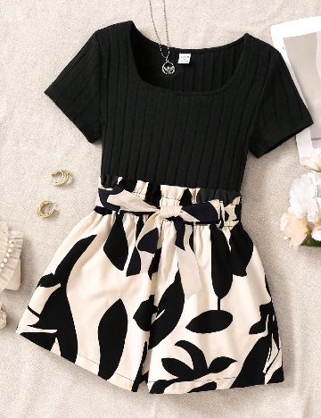 Compleu Shein Kids, negru/crem