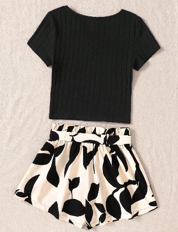 Compleu Shein Kids, negru/crem