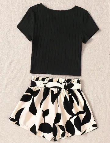 Compleu Shein Kids, negru/crem