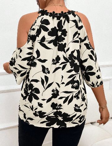 Bluza SHEIN CURVE, ecru/negru