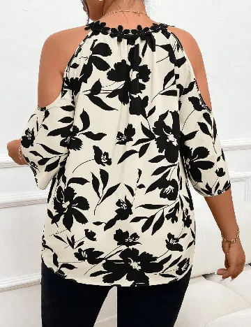 Bluza SHEIN CURVE, ecru/negru