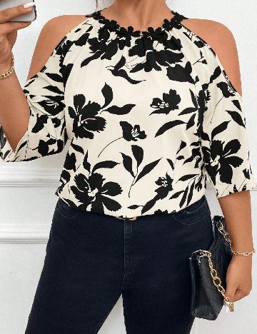 Bluza SHEIN CURVE, ecru/negru