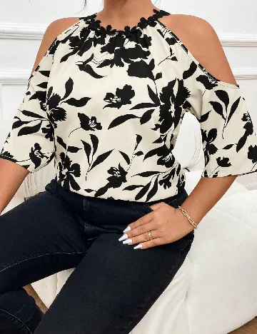 Bluza SHEIN CURVE, ecru/negru